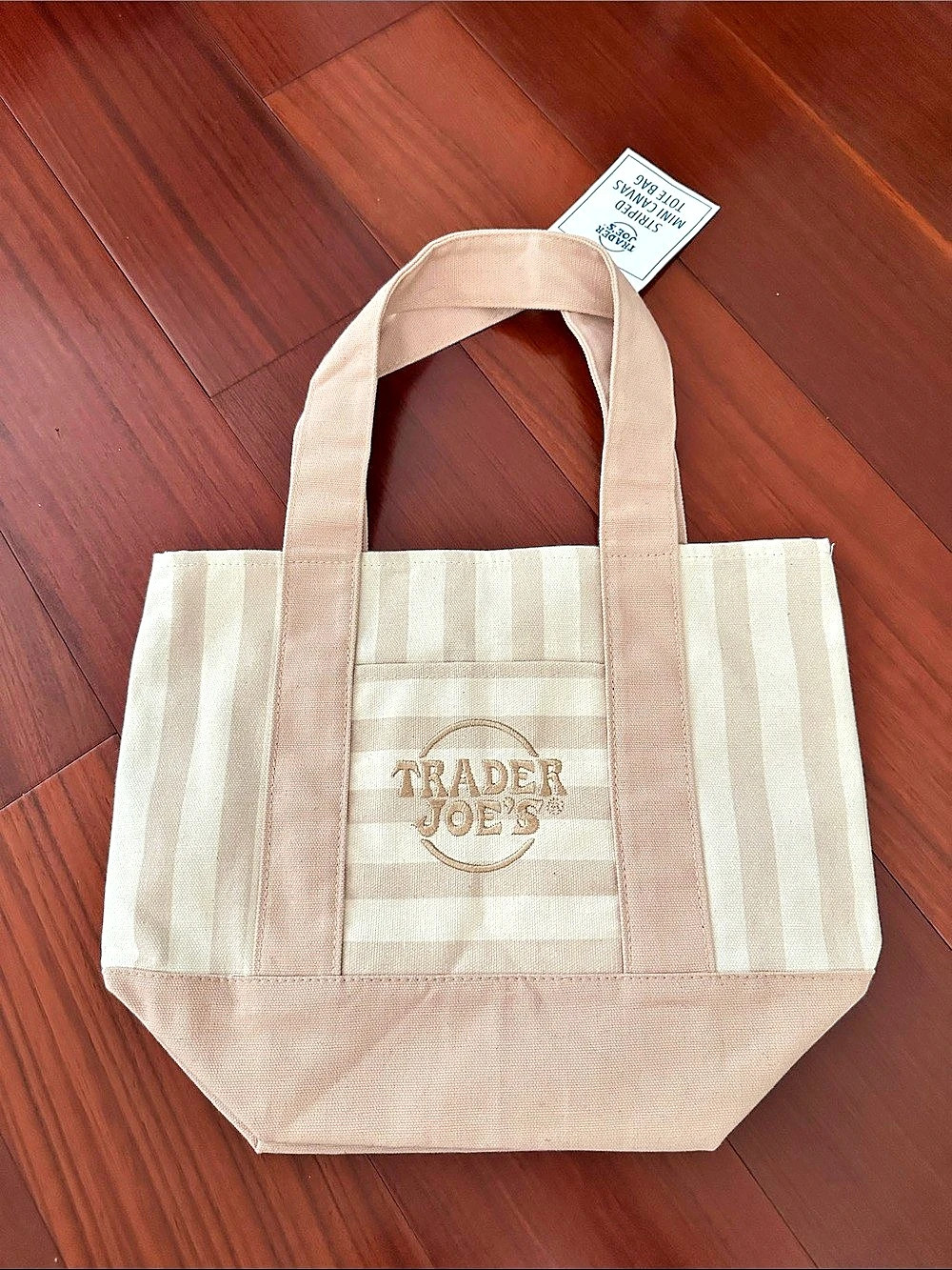 Trader Joe's Striped Mini Canvas Tote Bag Beige
